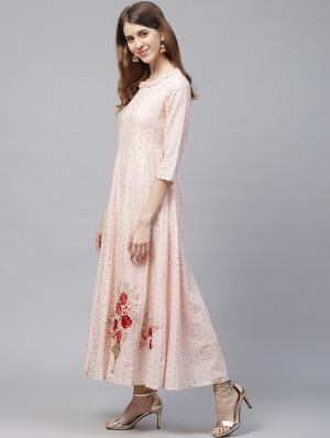 peach cotton anarkali kurta - 17695351 - Standard Image - 2