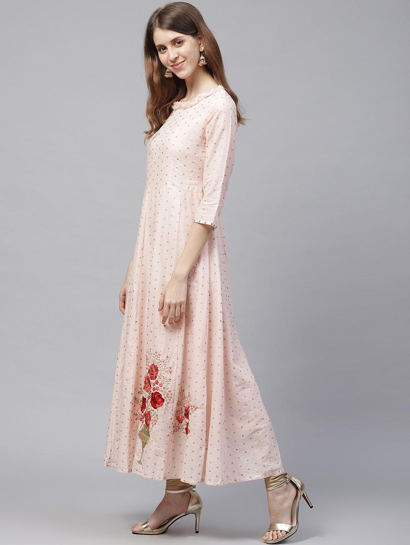 peach cotton anarkali kurta - 17695351 - Zoom Image - 2