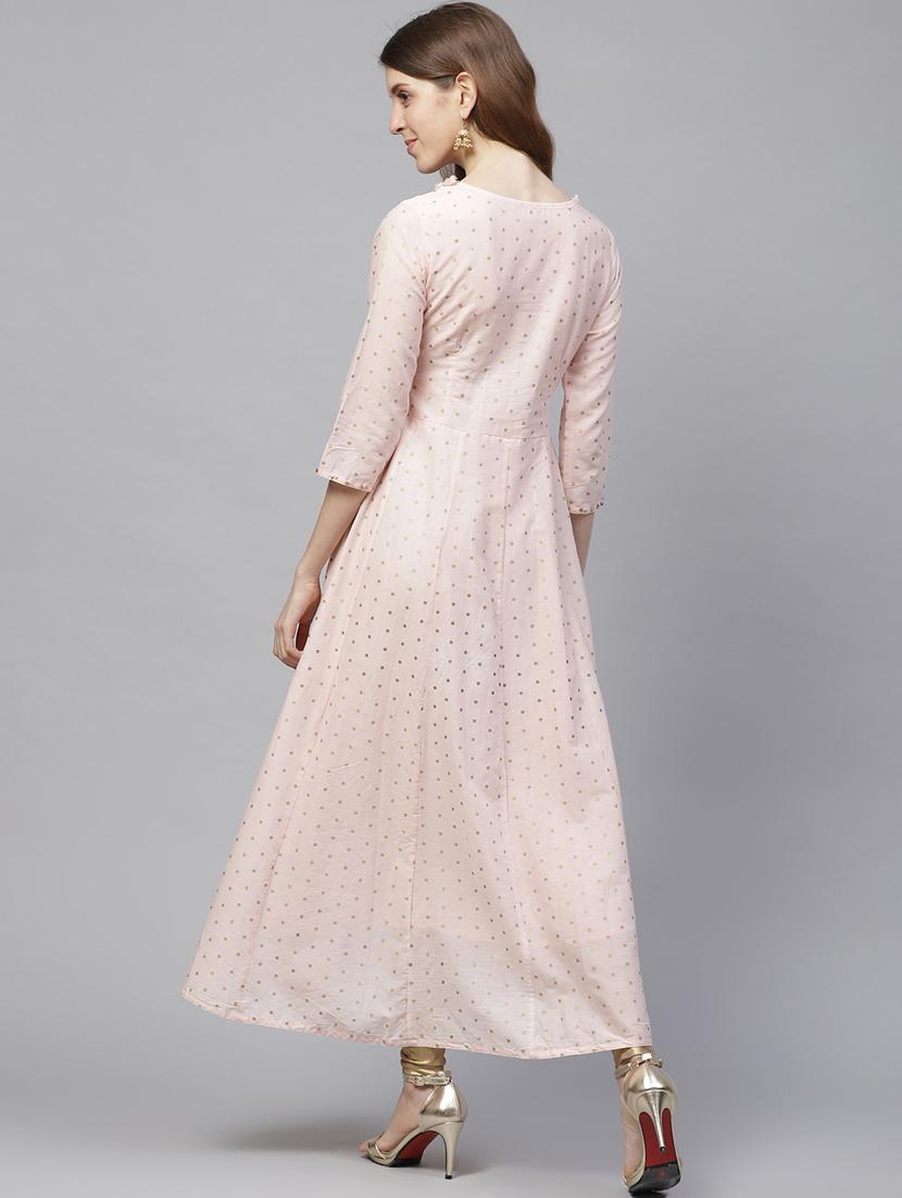 peach cotton anarkali kurta - 17695351 - Zoom Image - 3