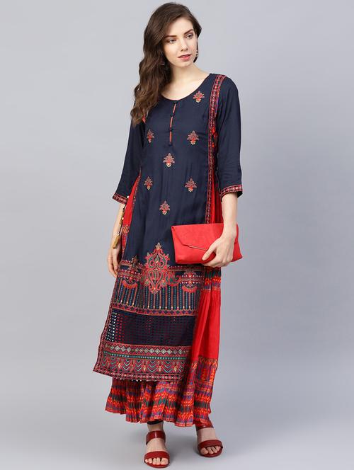 embroidered layered kurta - 17695354 - Standard Image - 1