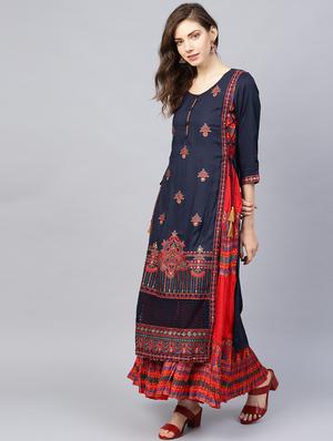 embroidered layered kurta - 17695354 - Standard Image - 2