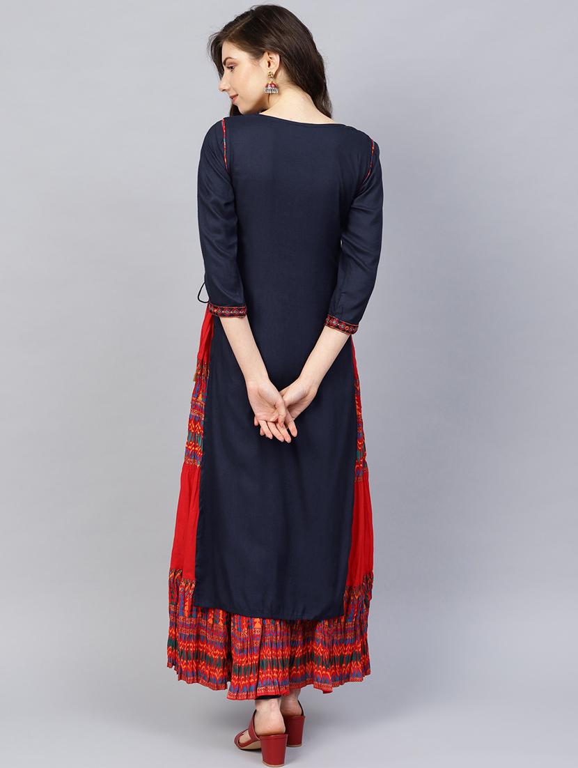 embroidered layered kurta - 17695354 - Zoom Image - 3