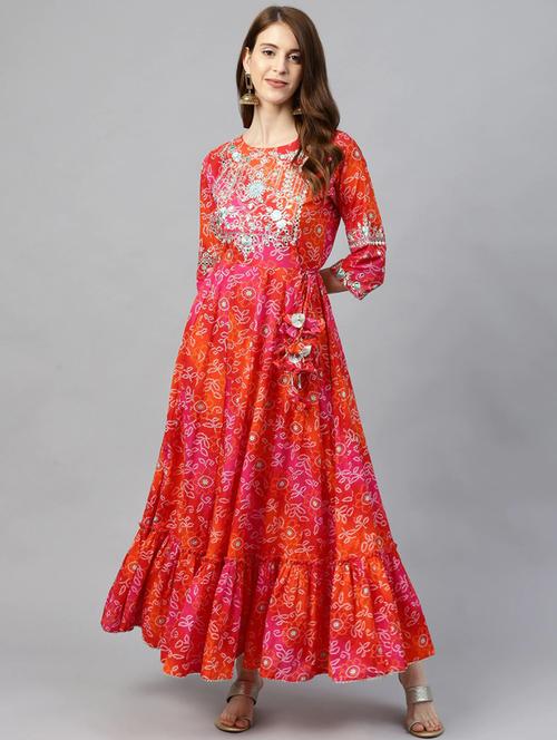 bandhani print tiered kurta - 17695357 - Standard Image - 1