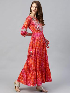 bandhani print tiered kurta - 17695357 - Standard Image - 2