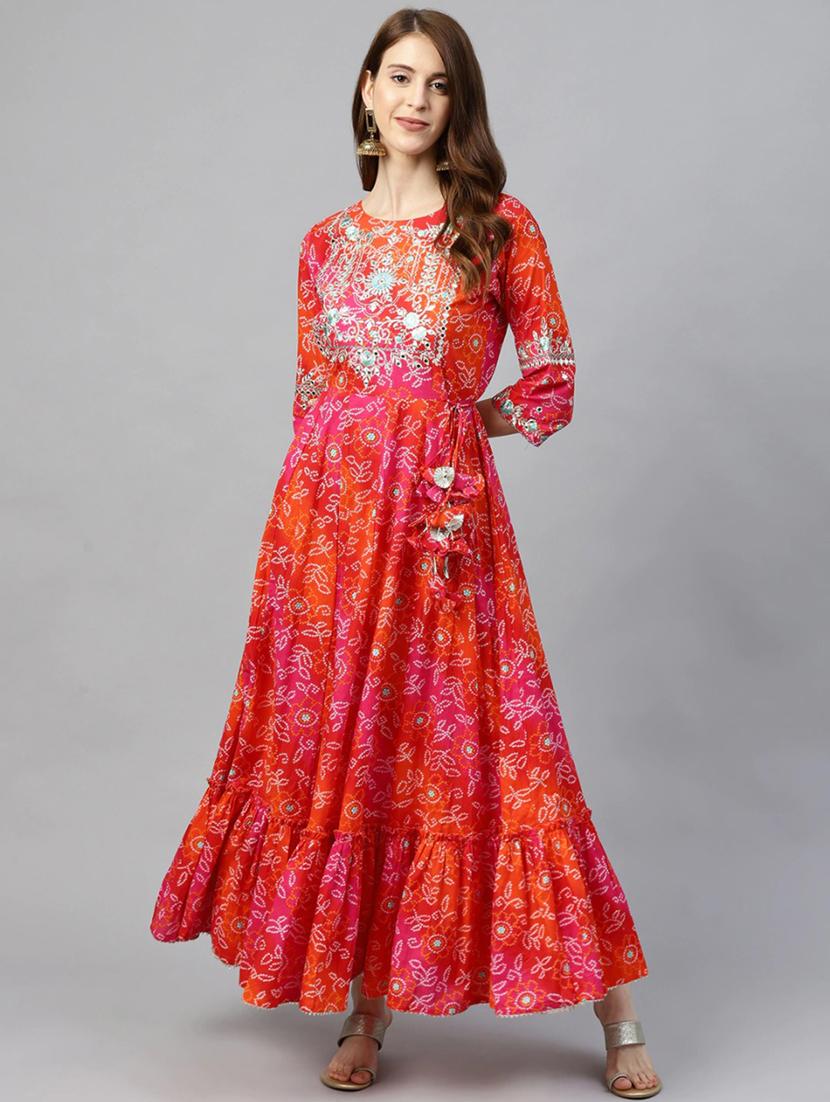 bandhani print tiered kurta - 17695357 - Zoom Image - 1