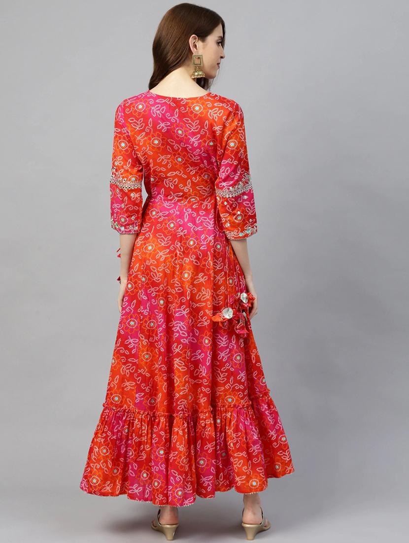 bandhani print tiered kurta - 17695357 - Zoom Image - 3