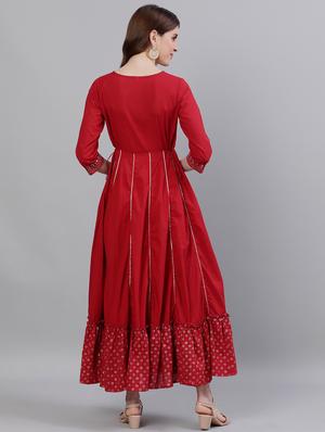 red rayon anarkali kurta - 17695362 - Standard Image - 3