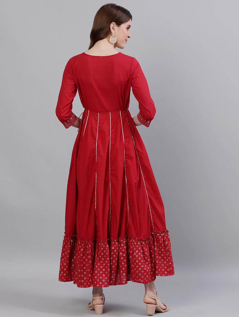red rayon anarkali kurta - 17695362 - Zoom Image - 3