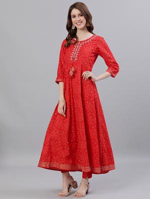 red cotton anarkali kurta - 17695363 - Standard Image - 2