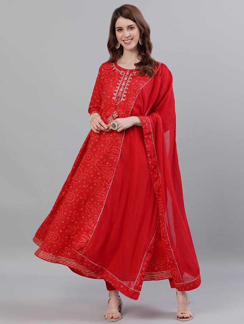 red cotton anarkali kurta - 17695363 - Zoom Image - 1