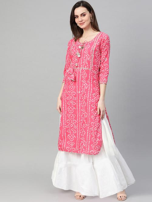 bandhani print straight kurta - 17695366 - Standard Image - 1
