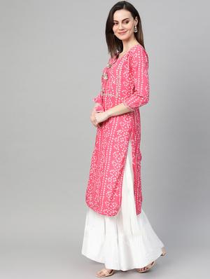 bandhani print straight kurta - 17695366 - Standard Image - 2