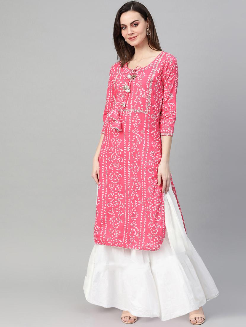 bandhani print straight kurta - 17695366 - Zoom Image - 1