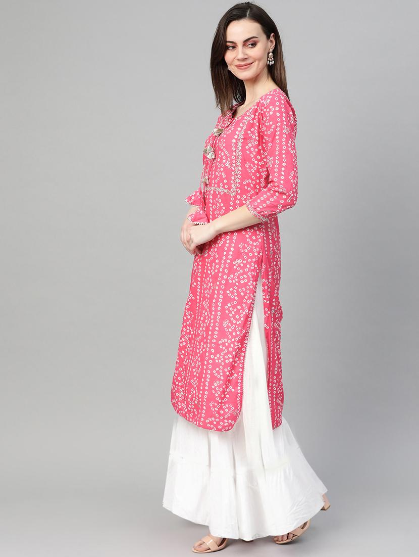bandhani print straight kurta - 17695366 - Zoom Image - 2