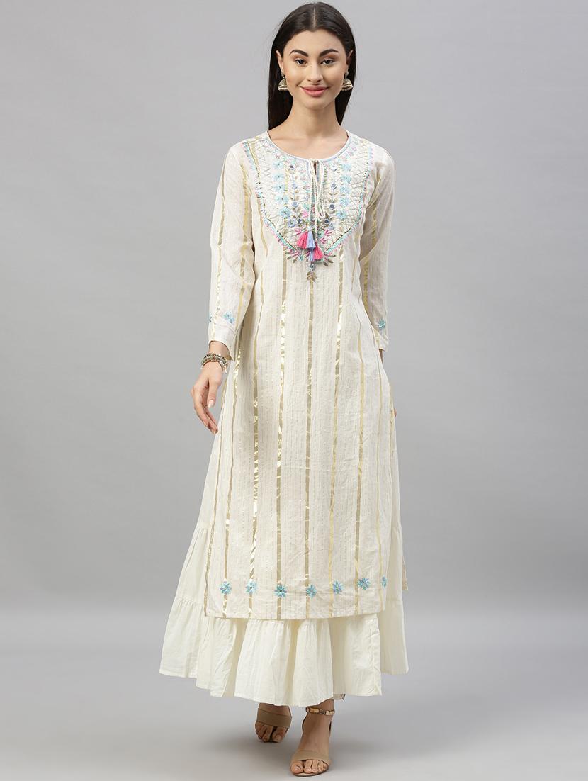 embroidered layered kurta - 17695367 - Zoom Image - 1