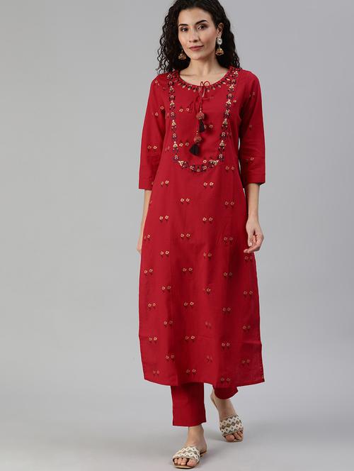 embroidered straight kurta - 17695370 - Standard Image - 1
