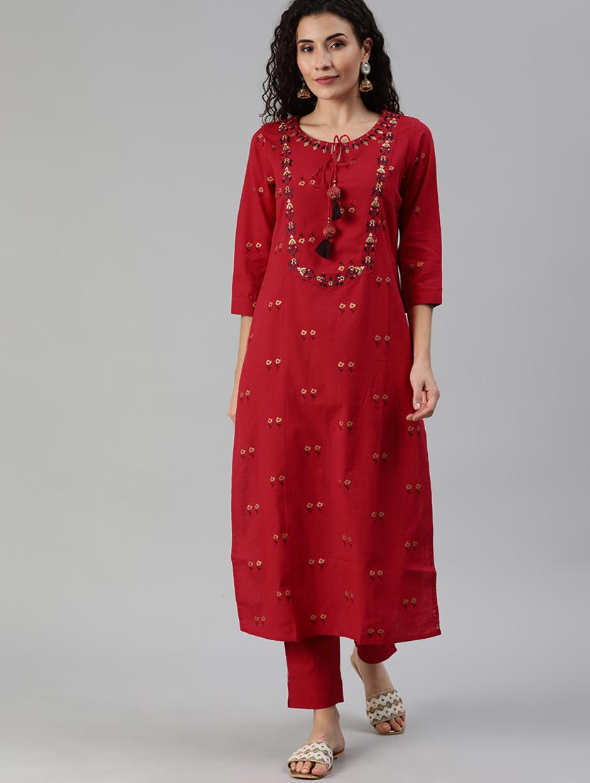 embroidered straight kurta - 17695370 - Zoom Image - 1