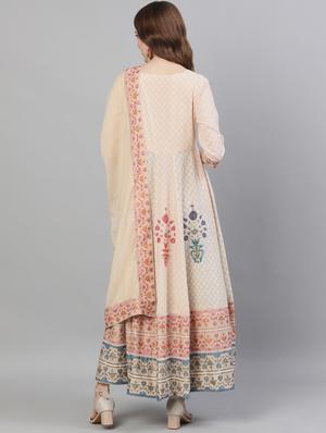 beige cotton anarkali kurta - 17695374 - Standard Image - 3
