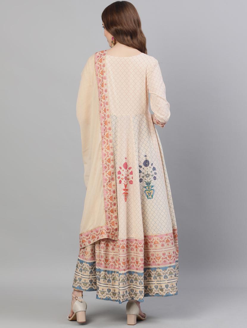 beige cotton anarkali kurta - 17695374 - Zoom Image - 3