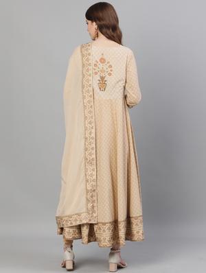 beige cotton anarkali kurta - 17695375 - Standard Image - 3