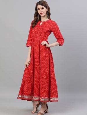 red cotton anarkali kurta - 17695377 - Standard Image - 2