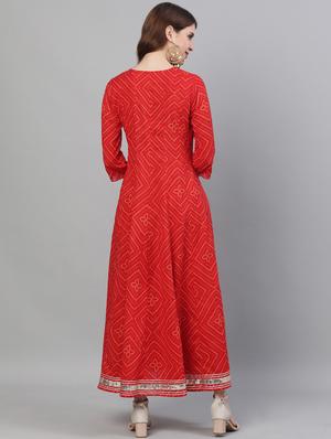 red cotton anarkali kurta - 17695377 - Standard Image - 3