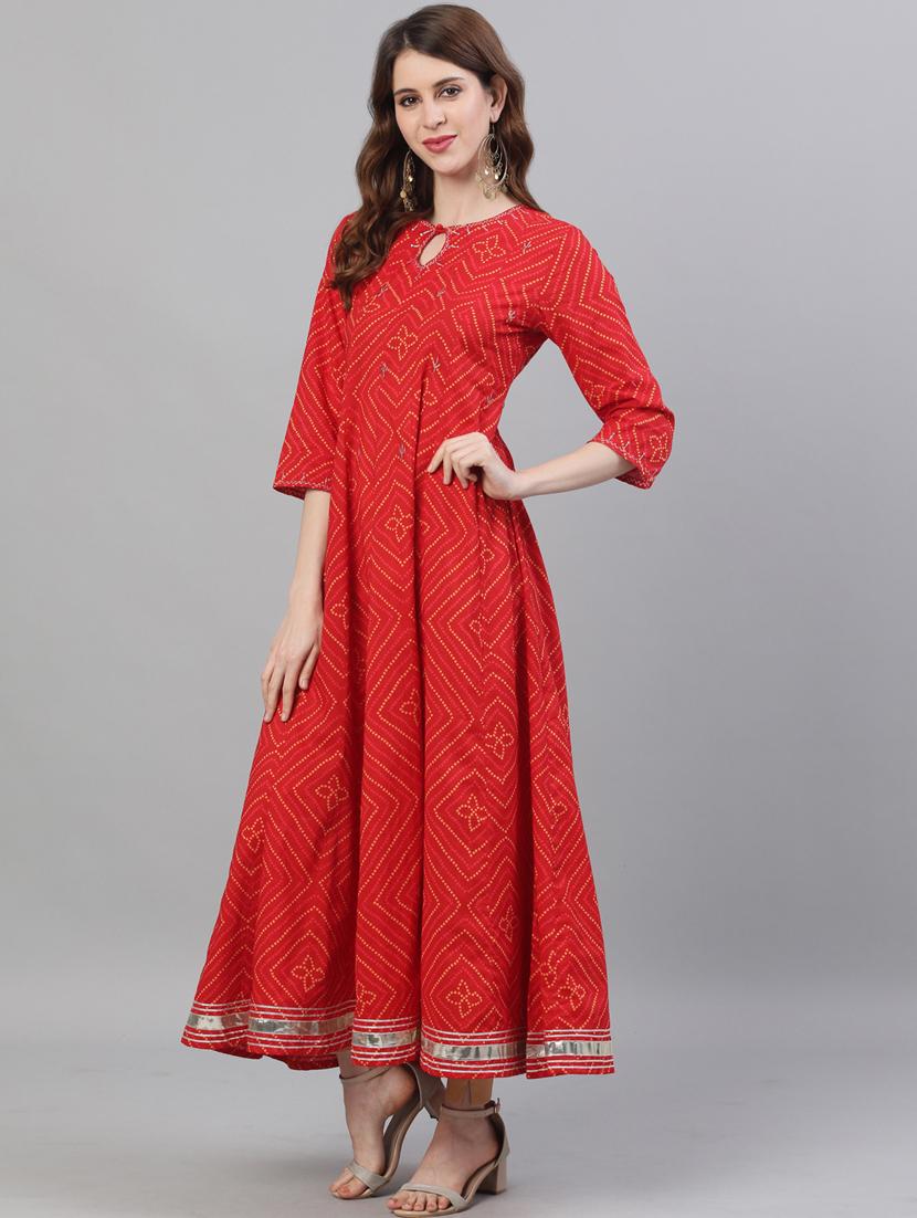 red cotton anarkali kurta - 17695377 - Zoom Image - 2