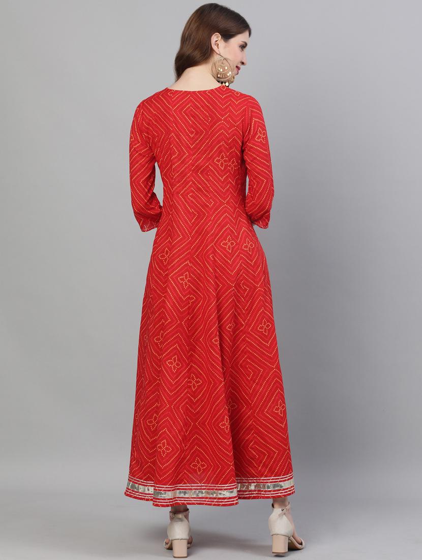 red cotton anarkali kurta - 17695377 - Zoom Image - 3