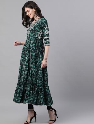 navy cotton anarkali kurta - 17695383 - Standard Image - 2