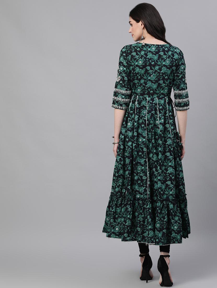 navy cotton anarkali kurta - 17695383 - Zoom Image - 3
