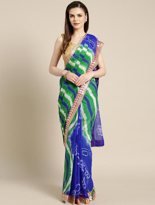 leheriya printed saree with blouse - 17695702 - Standard Image - 1