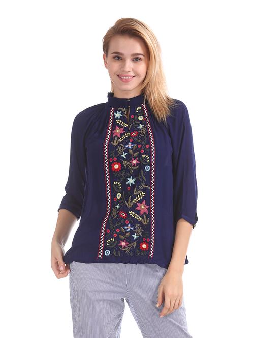 floral embroidered smock neck top - 17695778 - Standard Image - 1