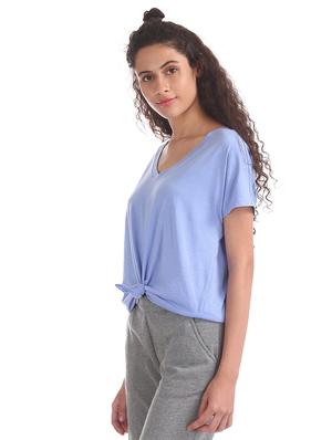 curved hem v-neck top - 17695781 - Standard Image - 2