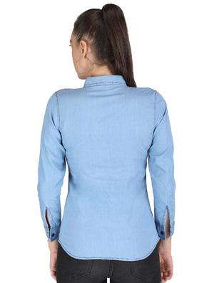 curved hem denim shirt - 17695831 - Standard Image - 3