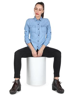 curved hem denim shirt - 17695831 - Standard Image - 4