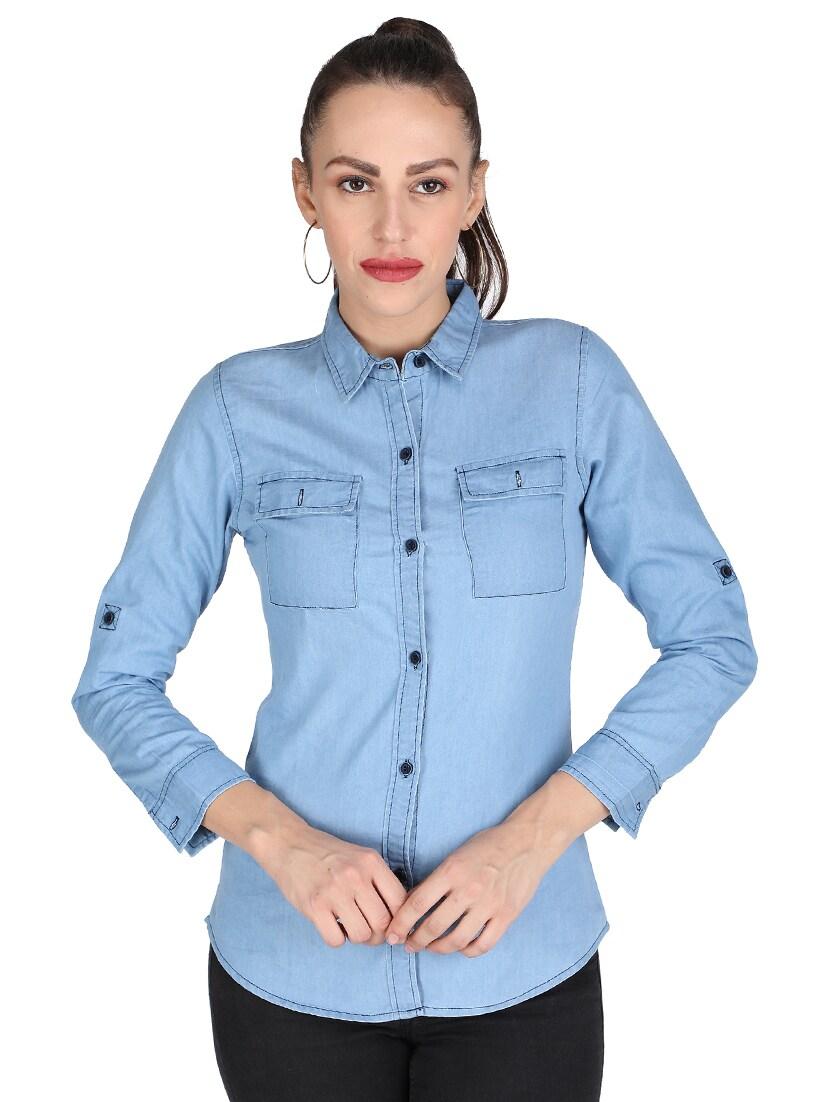 curved hem denim shirt - 17695831 - Zoom Image - 1