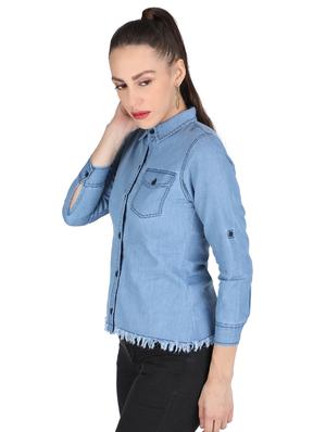 fringed hem denim shirt - 17695832 - Standard Image - 2