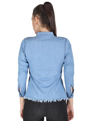 fringed hem denim shirt - 17695832 - Standard Image - 3