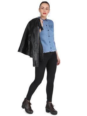 fringed hem denim shirt - 17695832 - Standard Image - 4