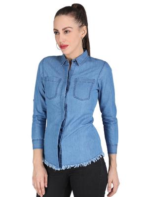 fringed hem denim shirt - 17695835 - Standard Image - 2
