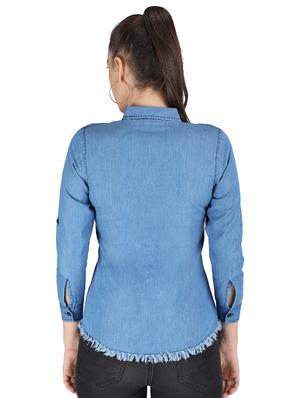 fringed hem denim shirt - 17695835 - Standard Image - 3