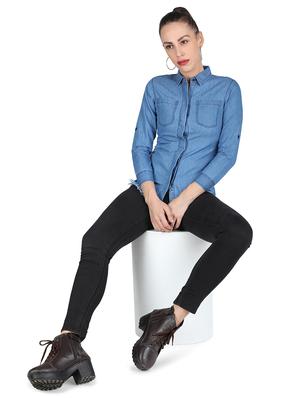fringed hem denim shirt - 17695835 - Standard Image - 4