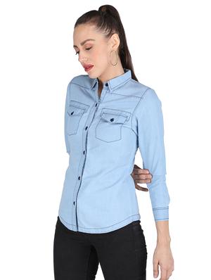 curved hem denim shirt - 17695836 - Standard Image - 2