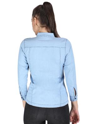 curved hem denim shirt - 17695836 - Standard Image - 3