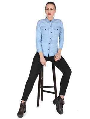 curved hem denim shirt - 17695836 - Standard Image - 4