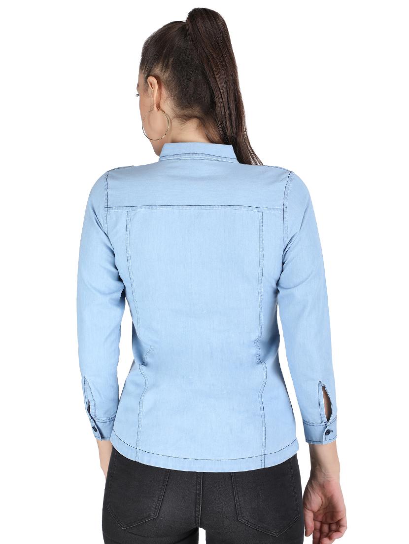 curved hem denim shirt - 17695836 - Zoom Image - 3