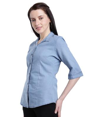 curved hem denim shirt - 17695837 - Standard Image - 2