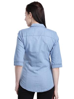 curved hem denim shirt - 17695837 - Standard Image - 3