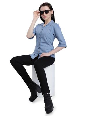 curved hem denim shirt - 17695837 - Standard Image - 4