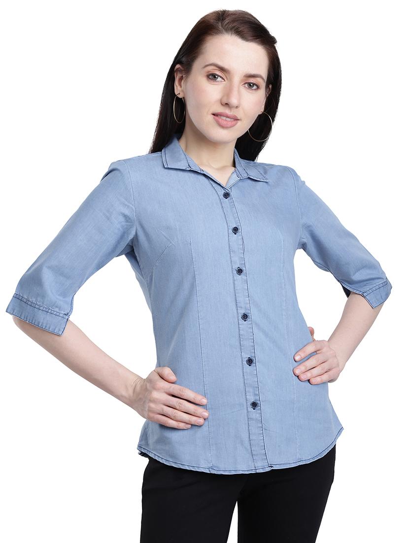 curved hem denim shirt - 17695837 - Zoom Image - 1